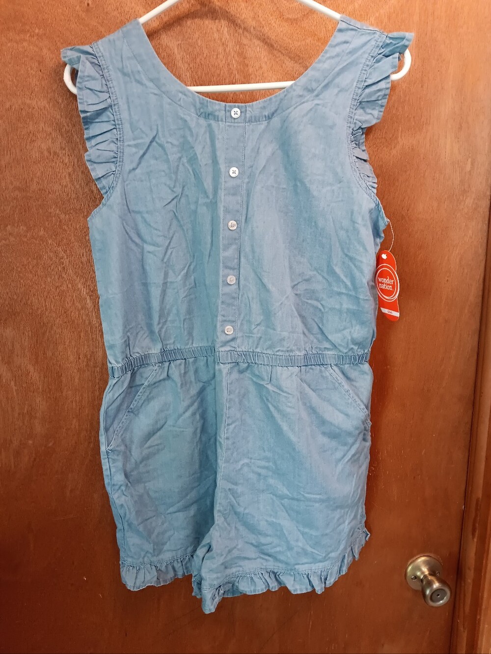 Wonder Nation Light Blue Chambray Ruffle Romper